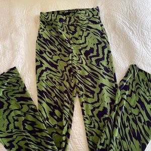 Zara Green zebra striped flair velvet pants